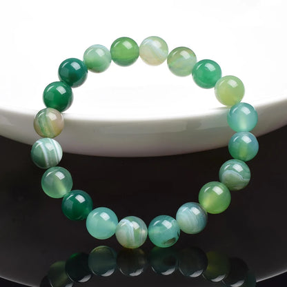 Natural Green Stripes Agates Beads Bracelet