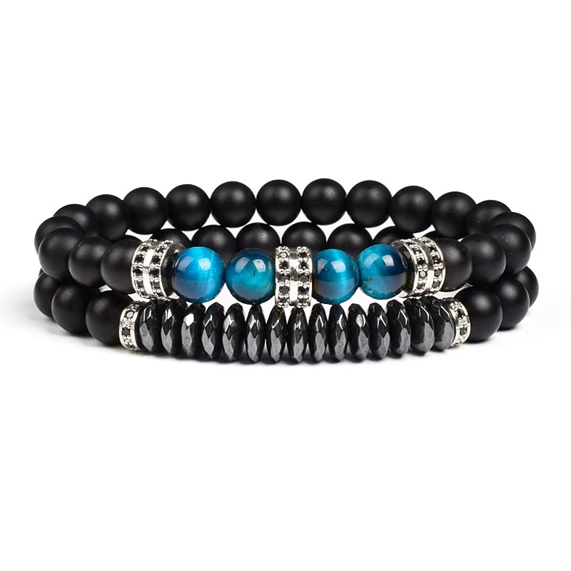 Natural Tiger Eye Stone Black Matte Agates Beads Bracelet