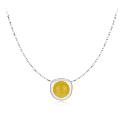 925 Silver Natural Beeswax Collar Silver Niche Design Sense Milan Seiko Fashion Amber Round Necklace