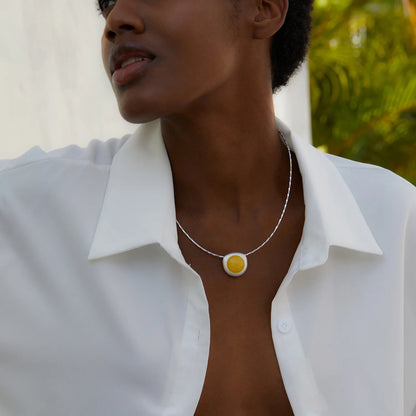 925 Silver Natural Beeswax Collar Silver Niche Design Sense Milan Seiko Fashion Amber Round Necklace
