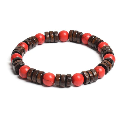 8mm Cylinder Wood Beads & Round Natural Stone Bracelets