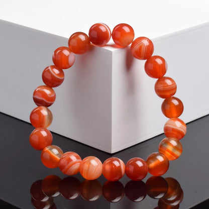 Natural Red Stripes Agate Stone Beads Bracelet
