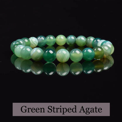 Natural Green Stripes Agates Beads Bracelet
