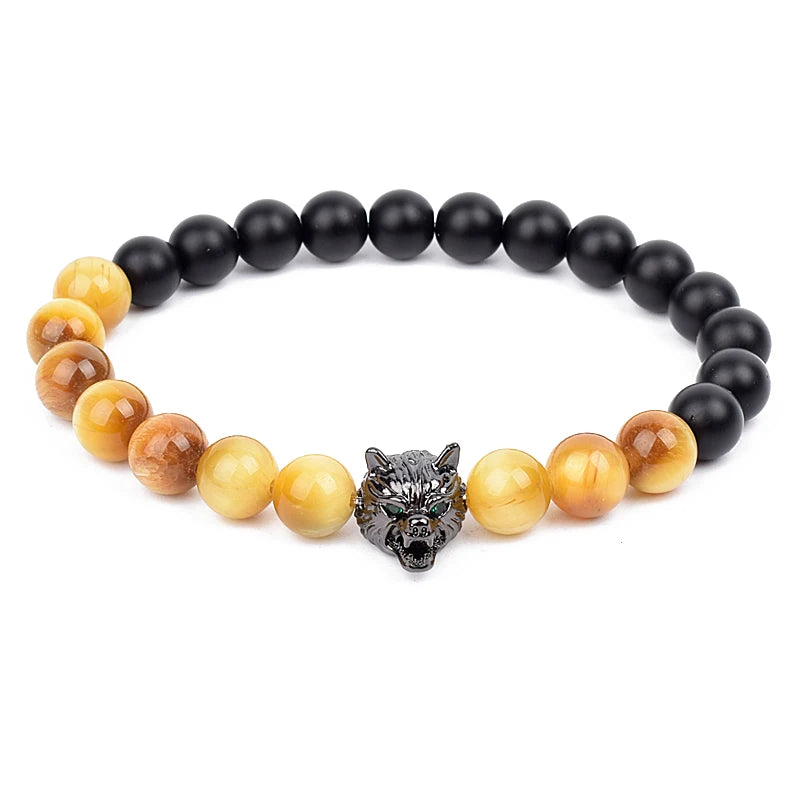 Vintage Yellow Red Blue Tiger Eye Natural Stone Bracelet