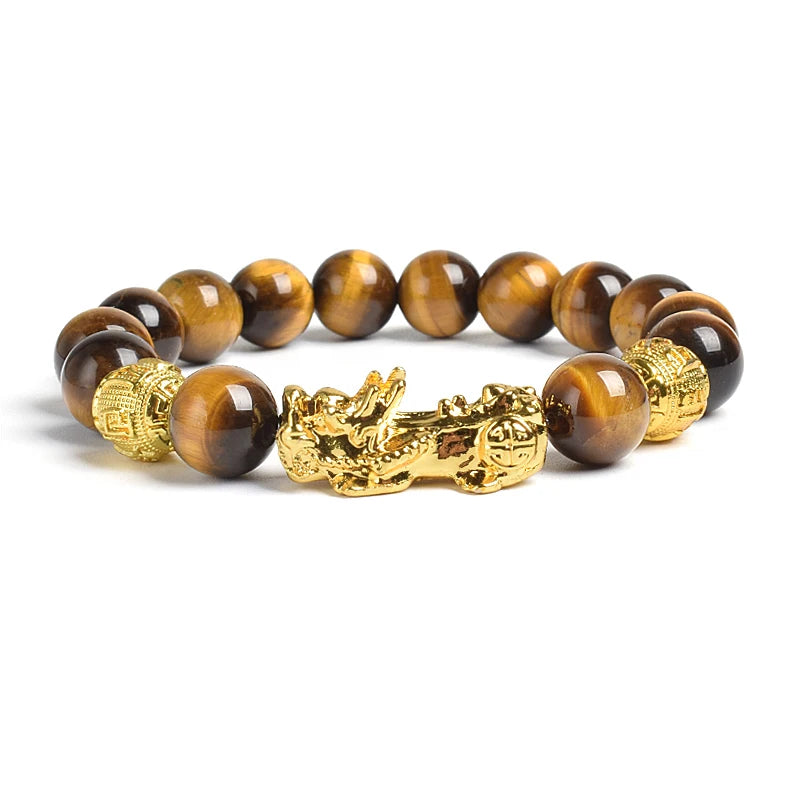 Yellow Elastic Tiger Eye Stone Beads Bracelet