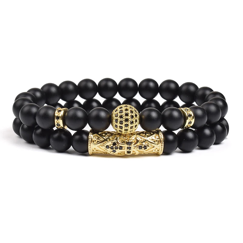 8mm Natural Stone Charm Beads Bracelet