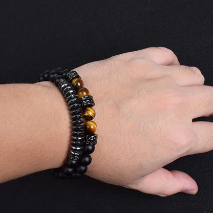 Natural Tiger Eye Stone Black Matte Agates Beads Bracelet