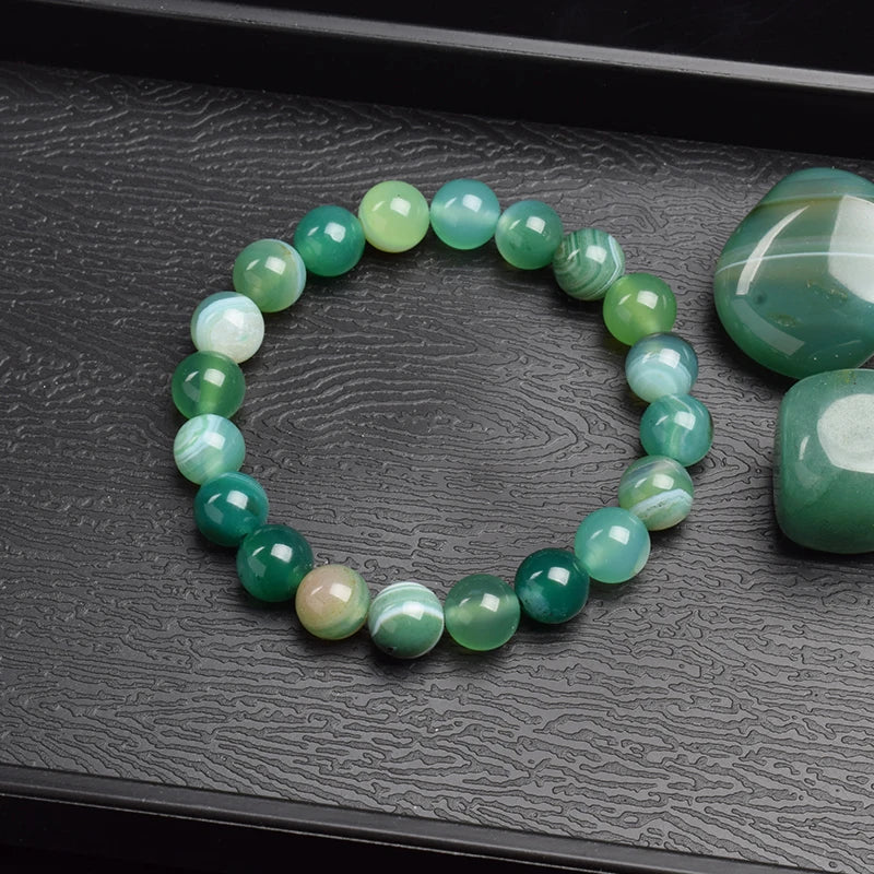 Natural Green Stripes Agates Beads Bracelet