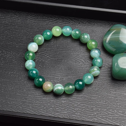 Natural Green Stripes Agates Beads Bracelet