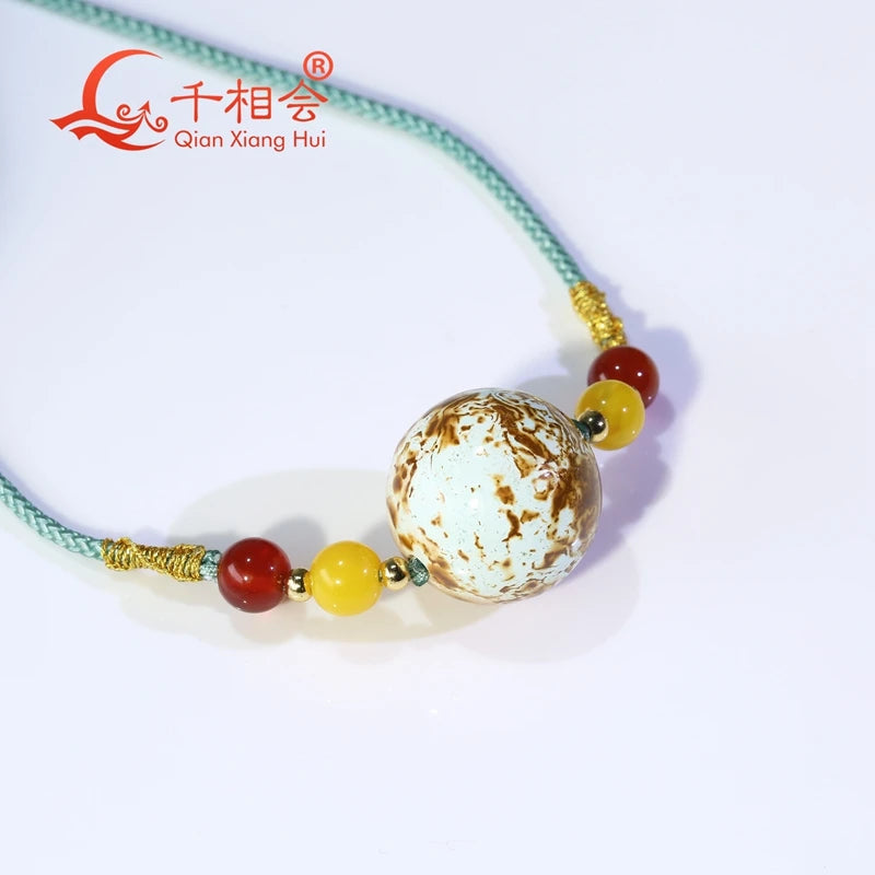 Fully hand-woven collarbone men's women's cross-section 9.95g natural ball pattern turquoise transfer beads sweater necklace