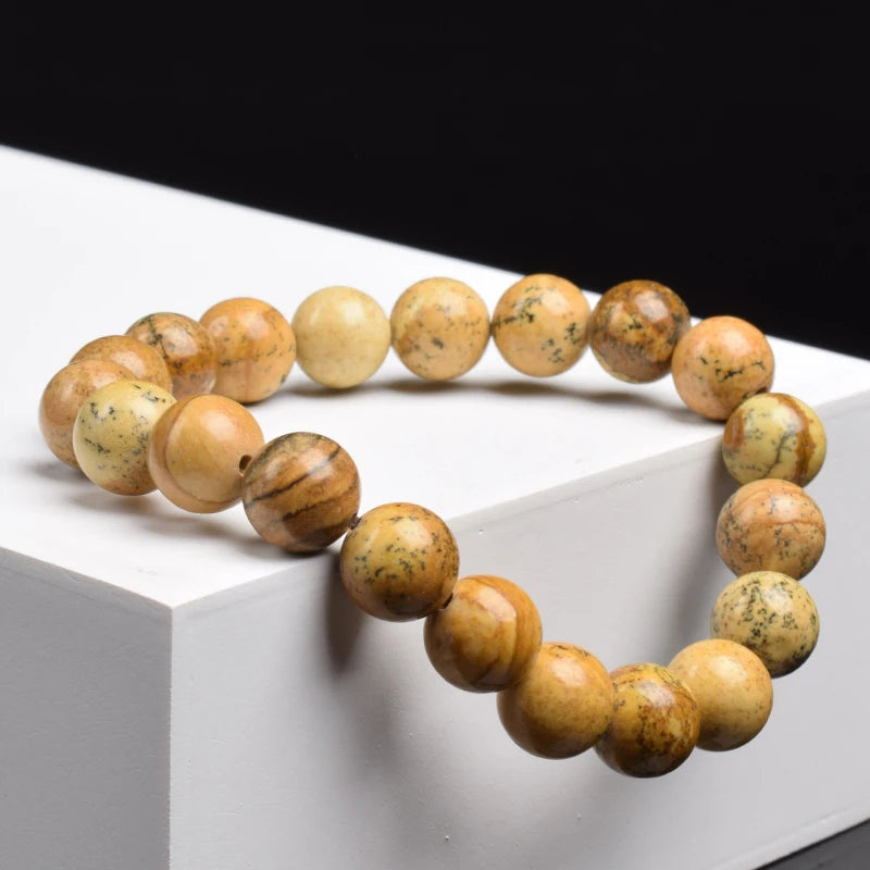 Khaki Yellow Natural Stone Beads Bracelet
