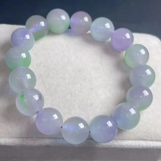 Natural Burma Jade Bracelet High Ice Grade A Myanmar Jadeite Purple Green Jades Stone Beads Elastic Beaded Bracelets Bangles