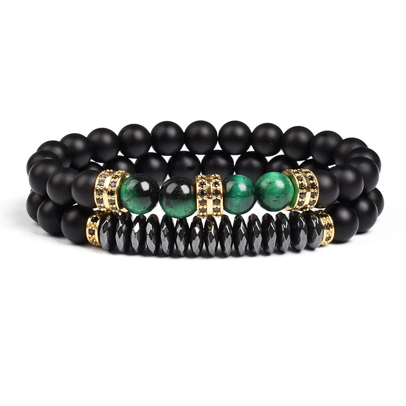 Natural Tiger Eye Stone Black Matte Agates Beads Bracelet
