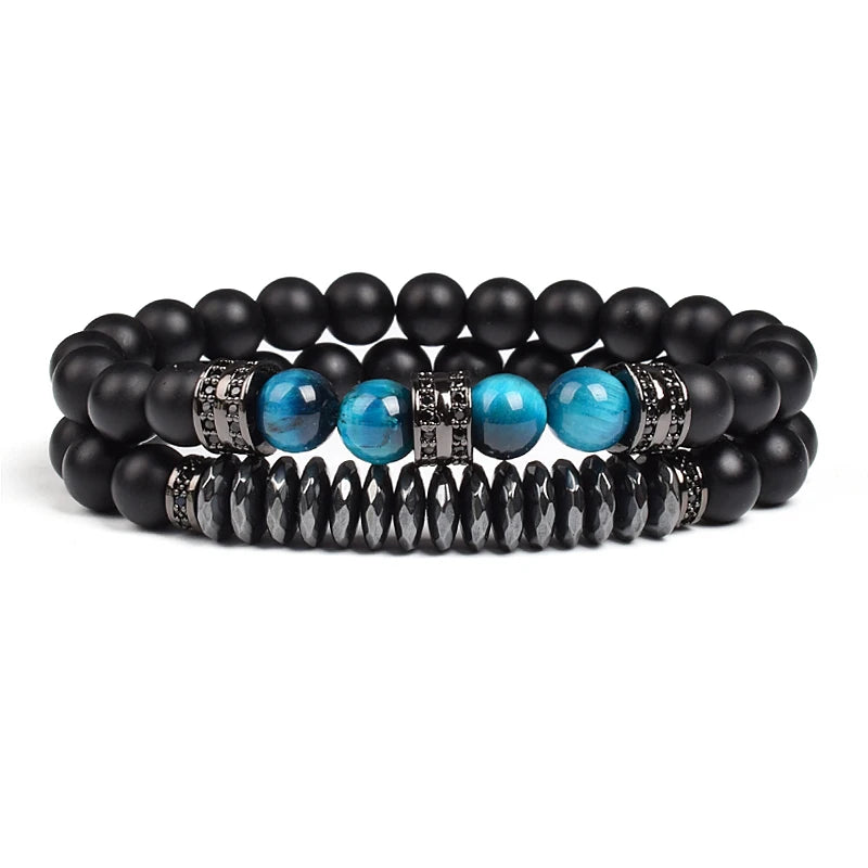 Natural Tiger Eye Stone Black Matte Agates Beads Bracelet