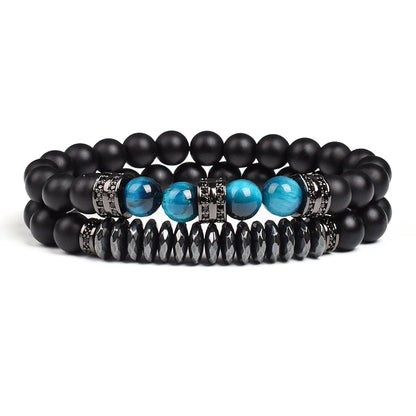 Natural Tiger Eye Stone Black Matte Agates Beads Bracelet