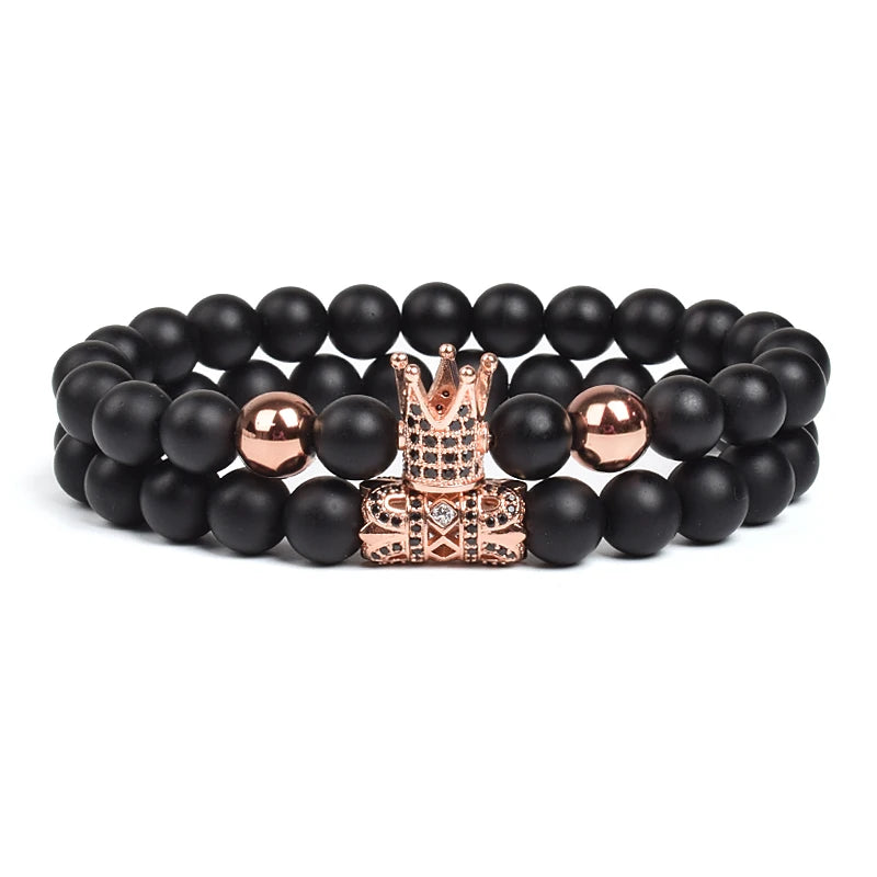 8mm Natural Stone Charm Beads Bracelet