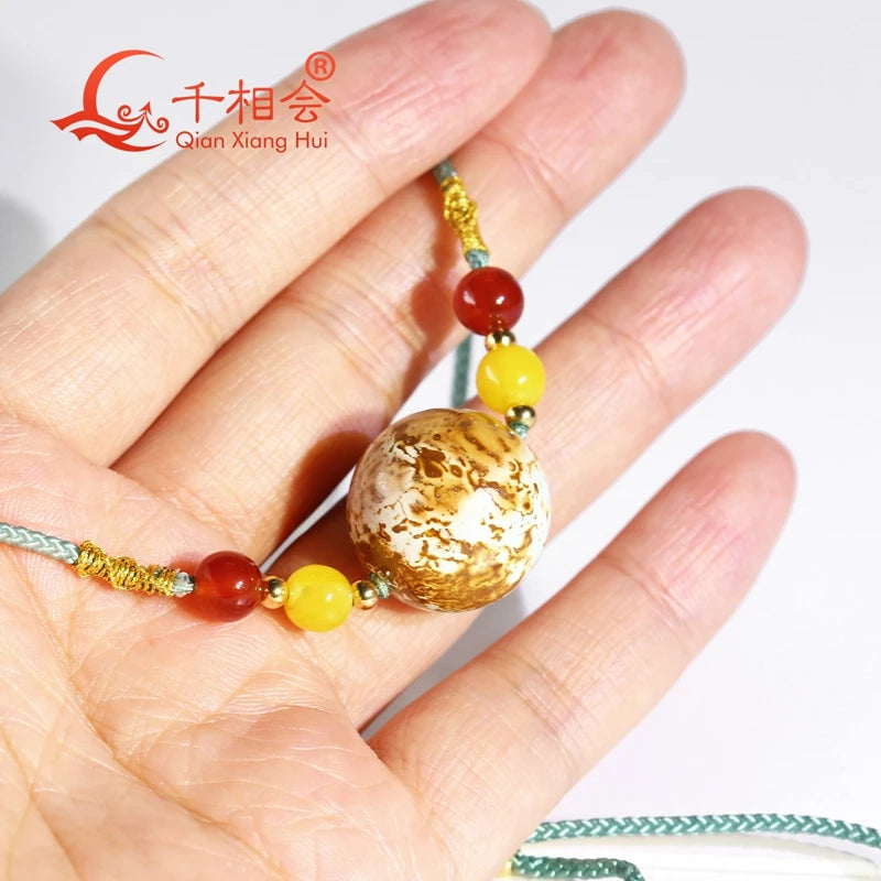 Fully hand-woven collarbone men's women's cross-section 9.95g natural ball pattern turquoise transfer beads sweater necklace