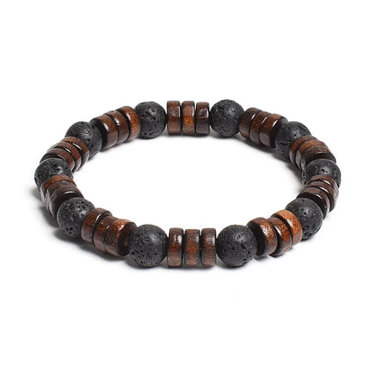 8mm Cylinder Wood Beads & Round Natural Stone Bracelets