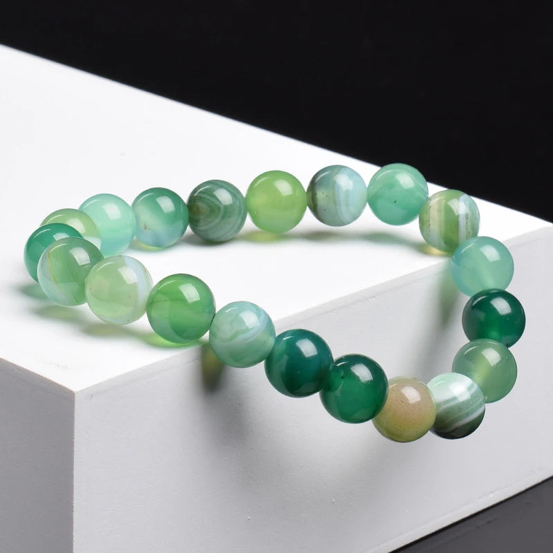 Natural Green Stripes Agates Beads Bracelet