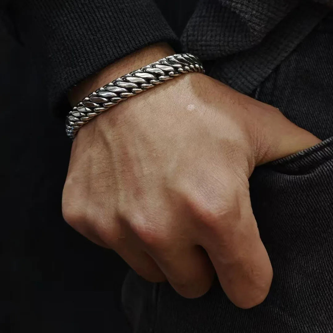 BOCAI S925 Sterling Silver Punk Personality Simple And Atmospheric Three Whip Bracelet Men's Gift