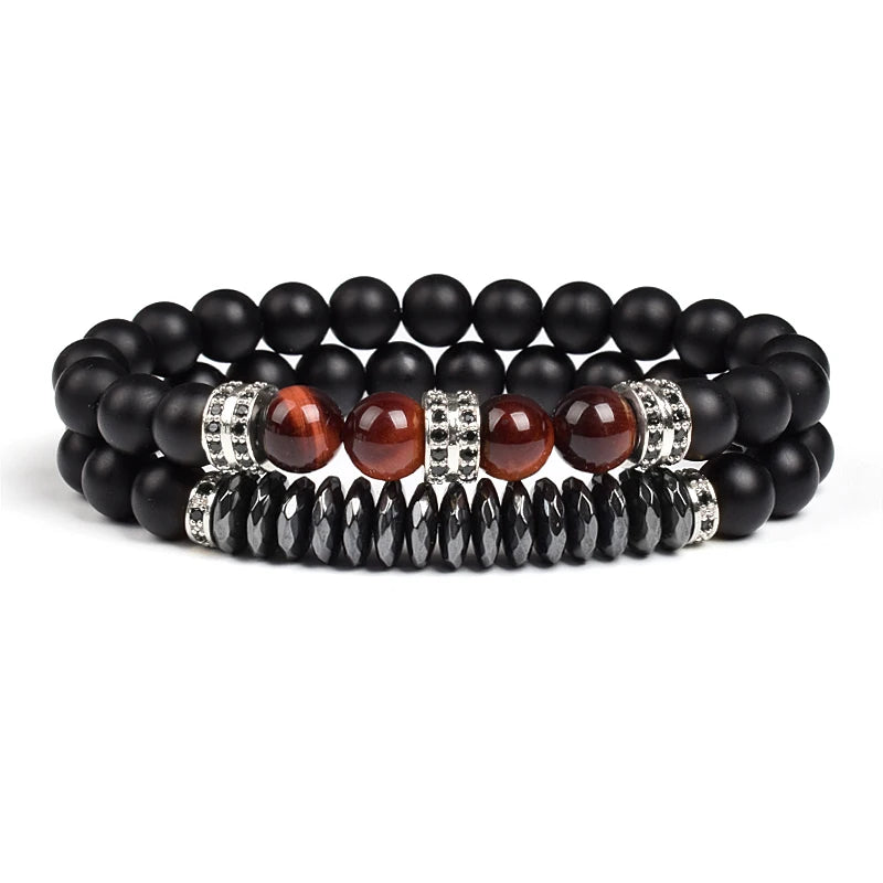 Natural Tiger Eye Stone Black Matte Agates Beads Bracelet
