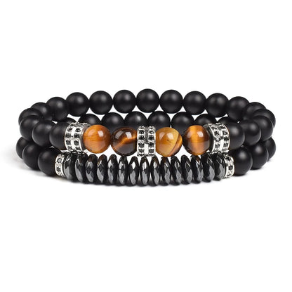 Natural Tiger Eye Stone Black Matte Agates Beads Bracelet