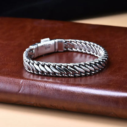 BOCAI S925 Sterling Silver Punk Personality Simple And Atmospheric Three Whip Bracelet Men's Gift