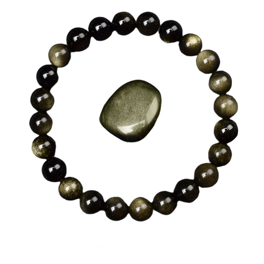 Natural Golden Obsidian Stone Beads Bracelet