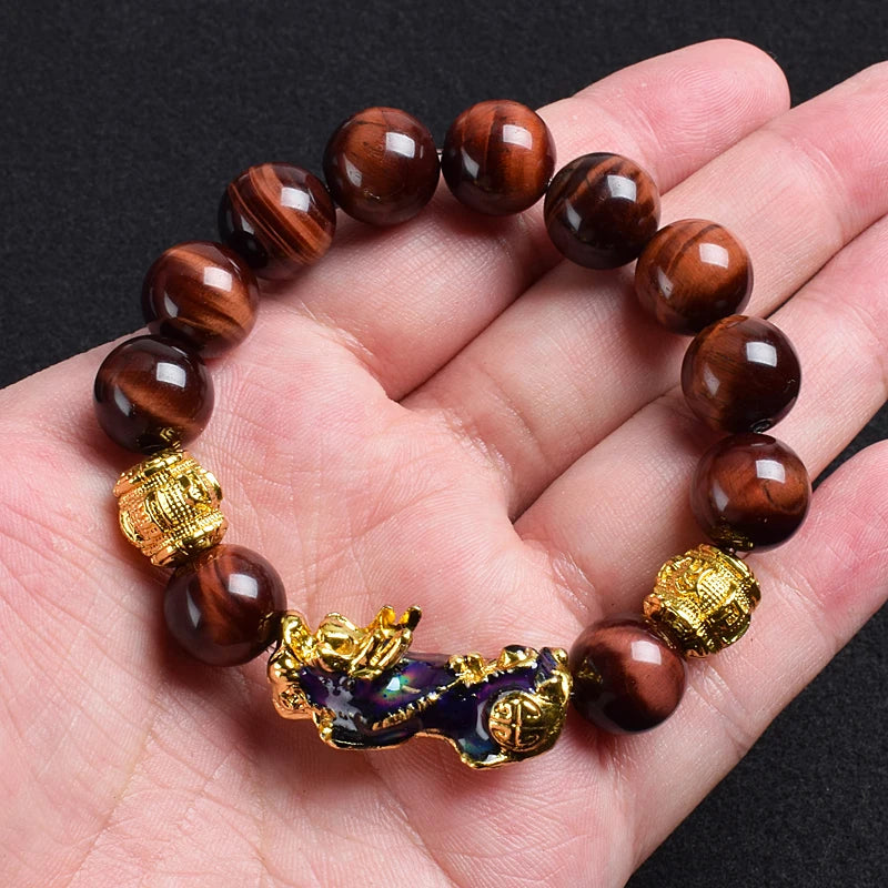 Yellow Elastic Tiger Eye Stone Beads Bracelet