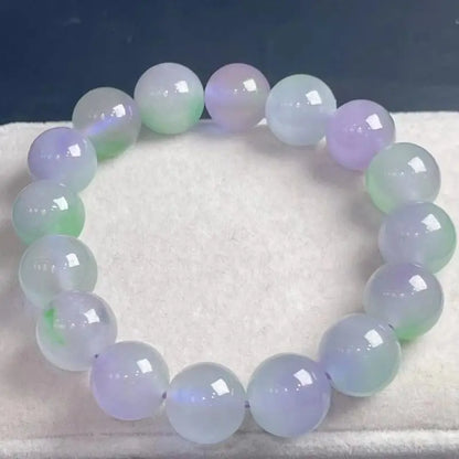 Natural Burma Jade Bracelet High Ice Grade A Myanmar Jadeite Purple Green Jades Stone Beads Elastic Beaded Bracelets Bangles