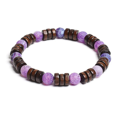 8mm Cylinder Wood Beads & Round Natural Stone Bracelets