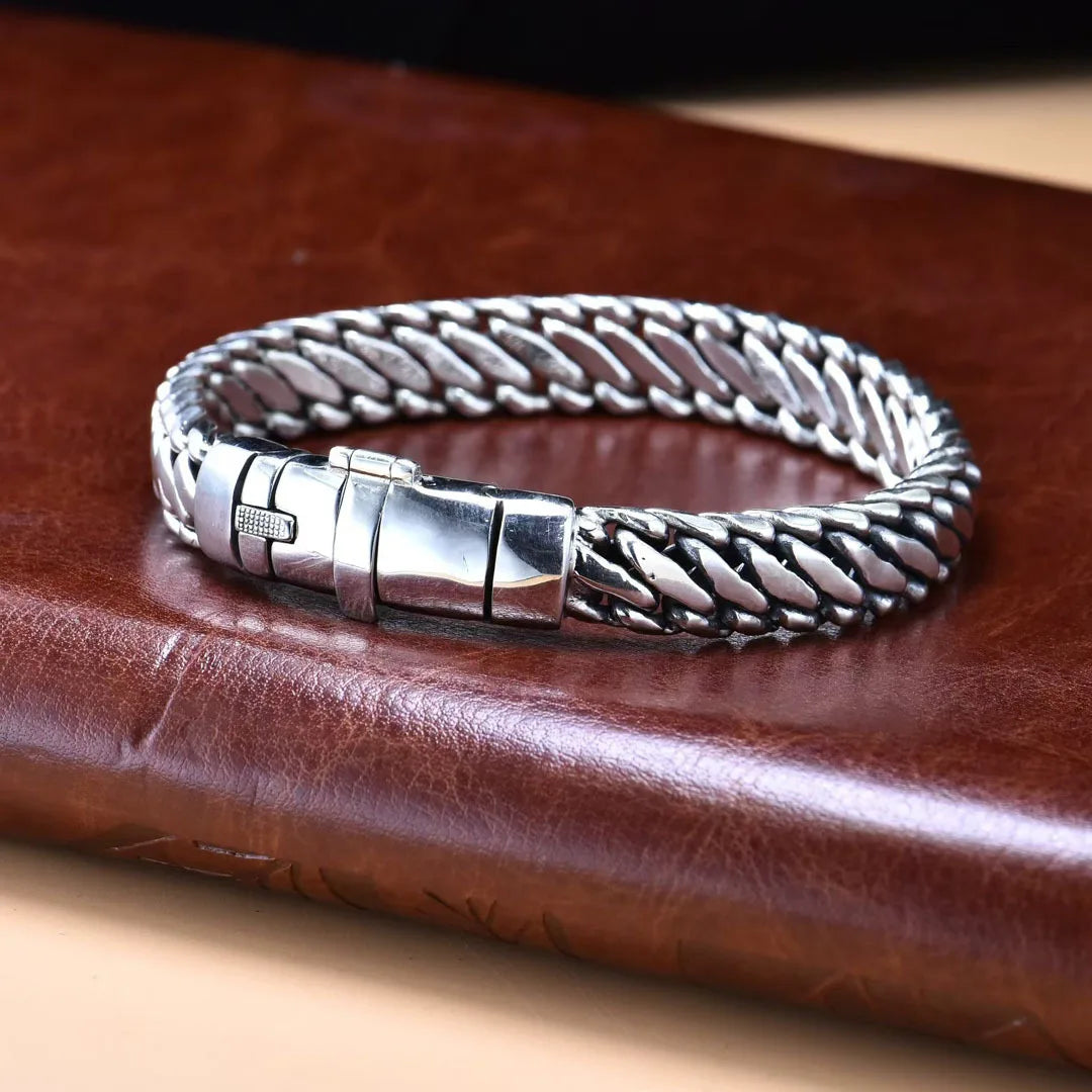 BOCAI S925 Sterling Silver Punk Personality Simple And Atmospheric Three Whip Bracelet Men's Gift