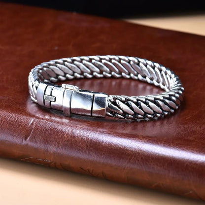 BOCAI S925 Sterling Silver Punk Personality Simple And Atmospheric Three Whip Bracelet Men's Gift