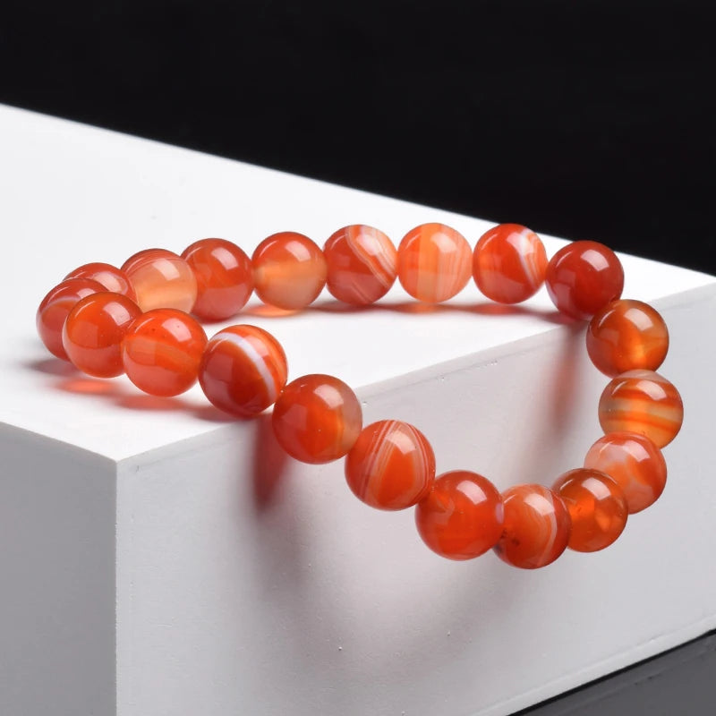 Natural Red Stripes Agate Stone Beads Bracelet