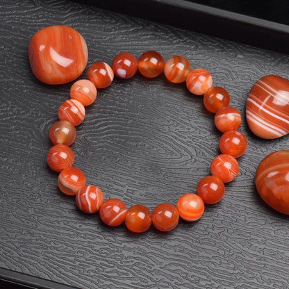 Natural Red Stripes Agate Stone Beads Bracelet