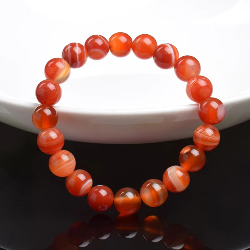 Natural Red Stripes Agate Stone Beads Bracelet