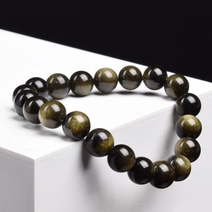 Natural Golden Obsidian Stone Beads Bracelet