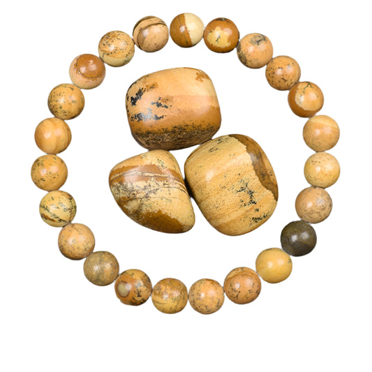 Khaki Yellow Natural Stone Beads Bracelet
