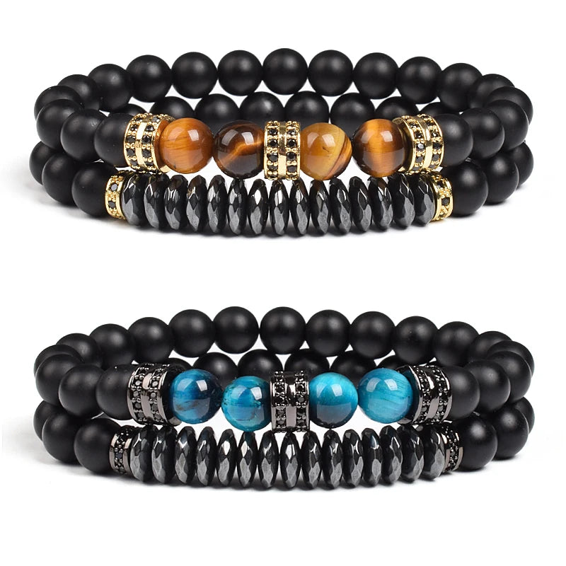 Natural Tiger Eye Stone Black Matte Agates Beads Bracelet