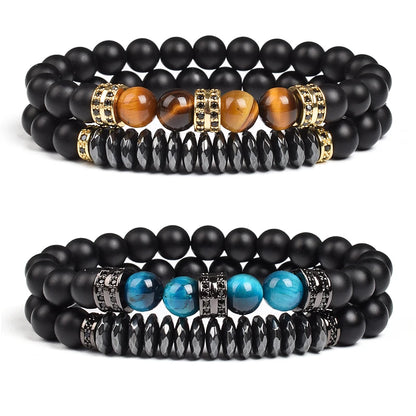 Natural Tiger Eye Stone Black Matte Agates Beads Bracelet