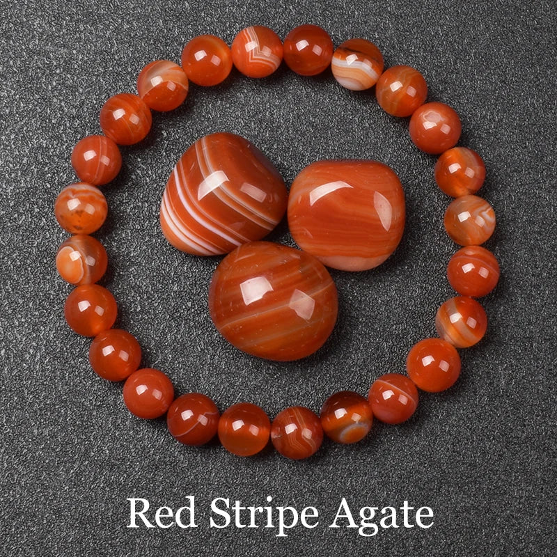 Natural Red Stripes Agate Stone Beads Bracelet