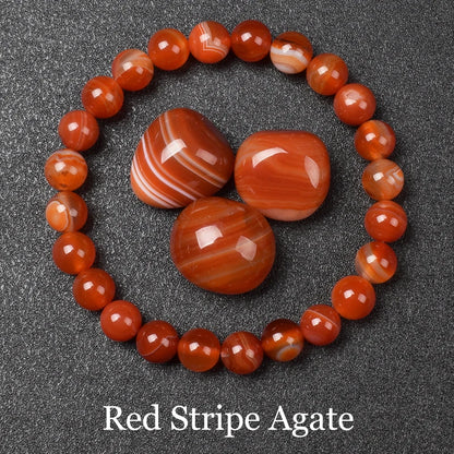 Natural Red Stripes Agate Stone Beads Bracelet