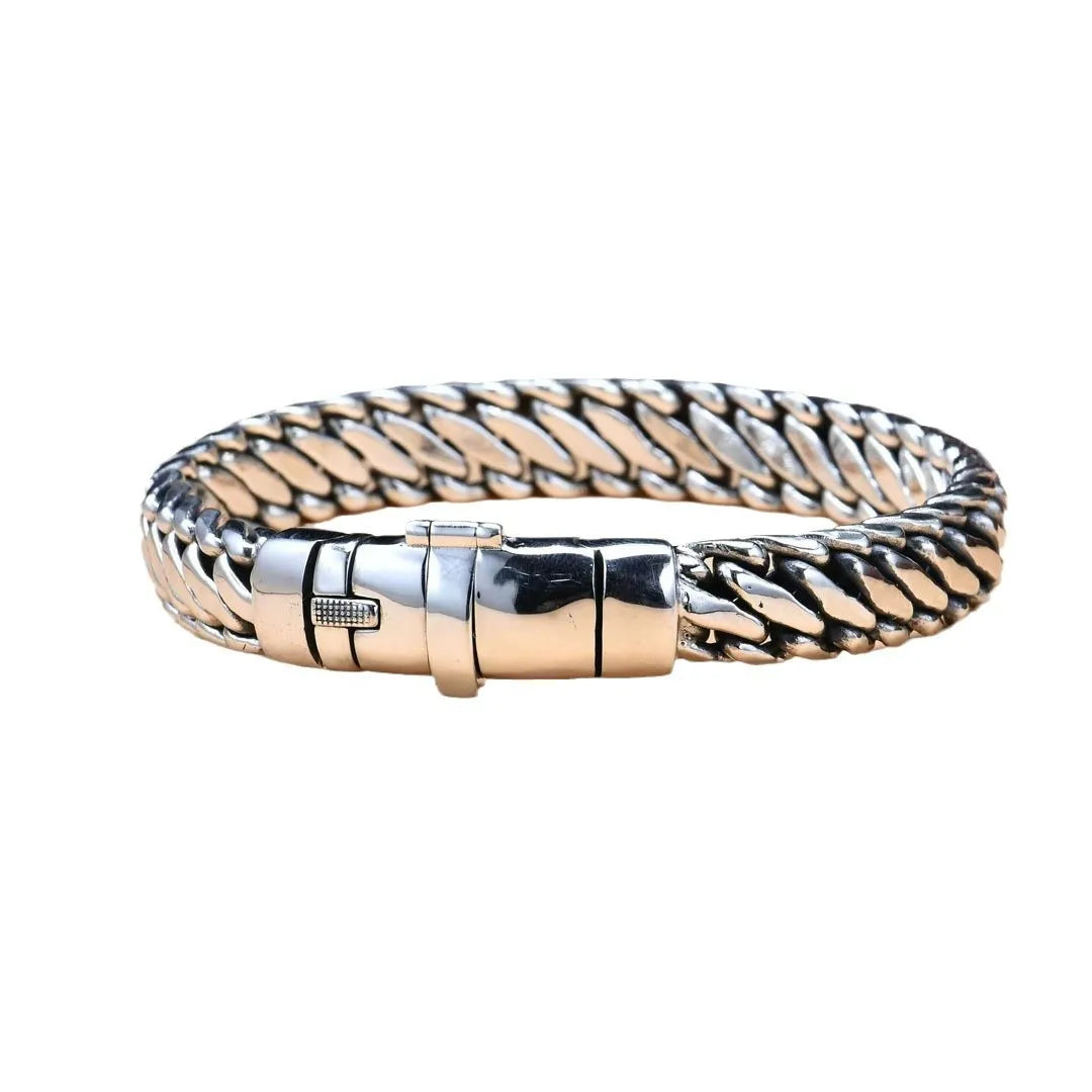 BOCAI S925 Sterling Silver Punk Personality Simple And Atmospheric Three Whip Bracelet Men's Gift