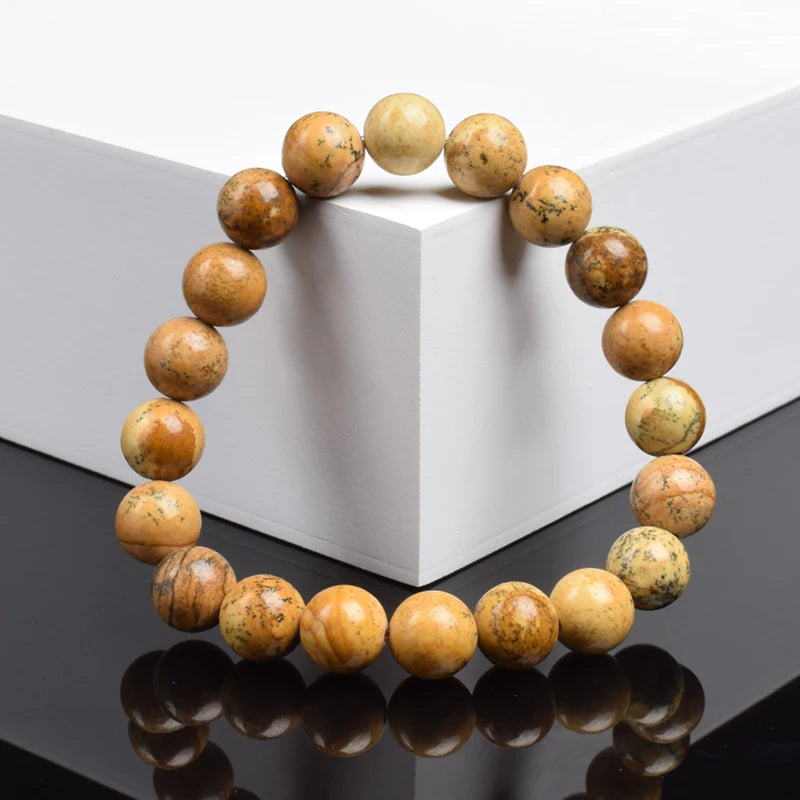 Khaki Yellow Natural Stone Beads Bracelet
