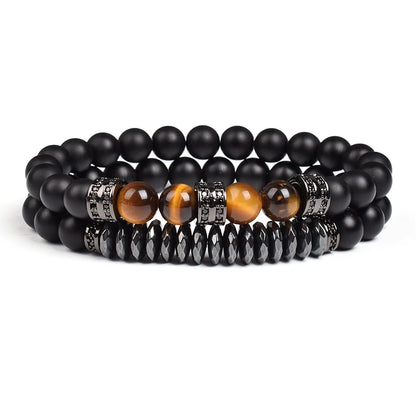 Natural Tiger Eye Stone Black Matte Agates Beads Bracelet