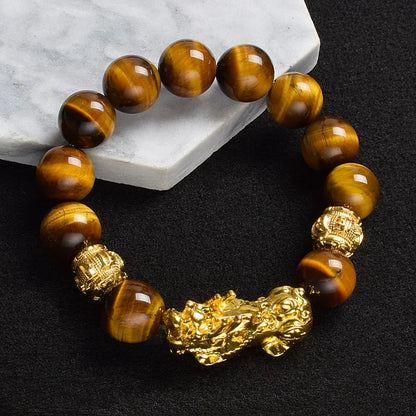 Yellow Elastic Tiger Eye Stone Beads Bracelet