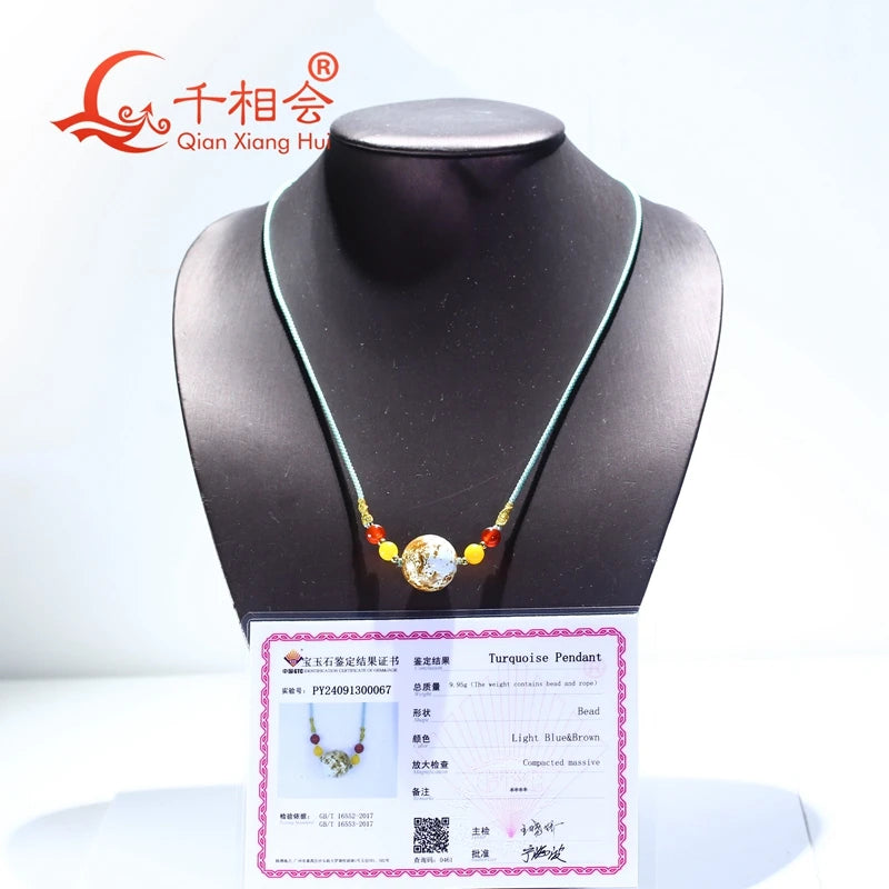 Fully hand-woven collarbone men's women's cross-section 9.95g natural ball pattern turquoise transfer beads sweater necklace