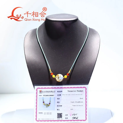 Fully hand-woven collarbone men's women's cross-section 9.95g natural ball pattern turquoise transfer beads sweater necklace