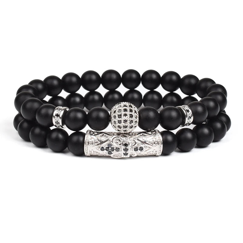 8mm Natural Stone Charm Beads Bracelet