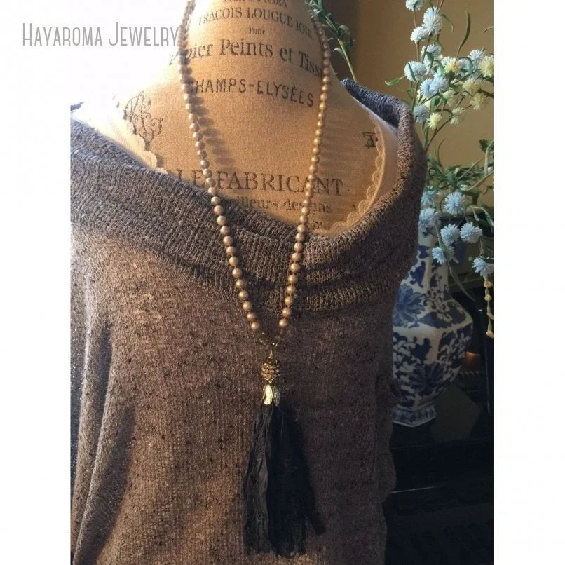 10Pcs Bohemian Grey Freshwater Pearl Sari Silk Tassel Unique Boho Style Hand Knotted Long Layered Necklace Emo grunge